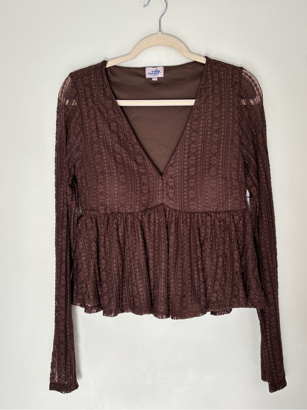 Women's Brown Lace Long Sleeves Peplum Top Size L/XL NEW Whimsigoth Fairy *D47